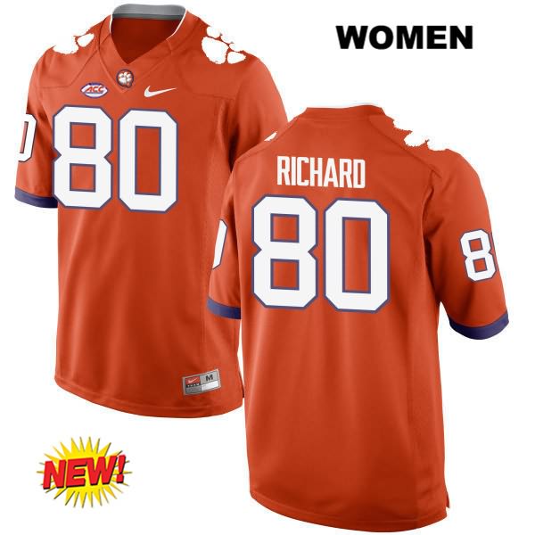 Women's Clemson Tigers #80 Milan Richard Stitched Orange New Style Authentic Nike NCAA College Football Jersey AJA7246CH
